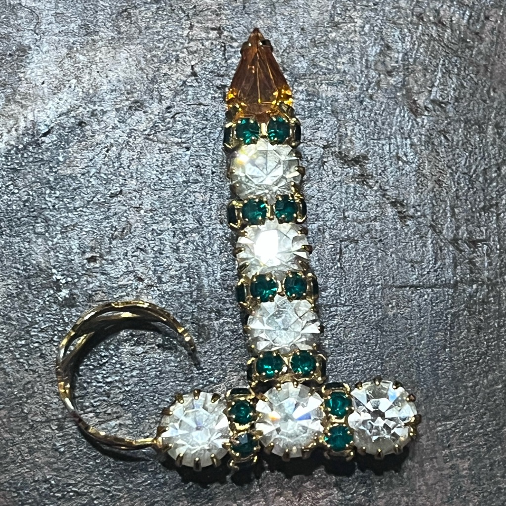 Vtg 18k Gp Swarovski Candle Brooch Designer Sales Sample